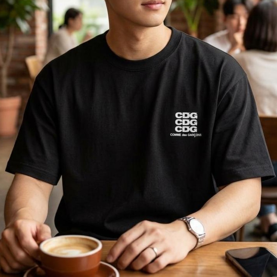 꼼데가르송 CDG 로고 오버핏 반팔 티셔츠 남성 블랙 SZ-T056 이미지 8
