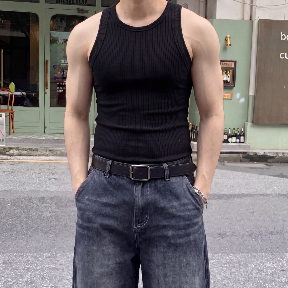 1+1 남자 머슬핏 골지 나시티 슬림 민소매 스판 쫄티 - 상세 이미지 3