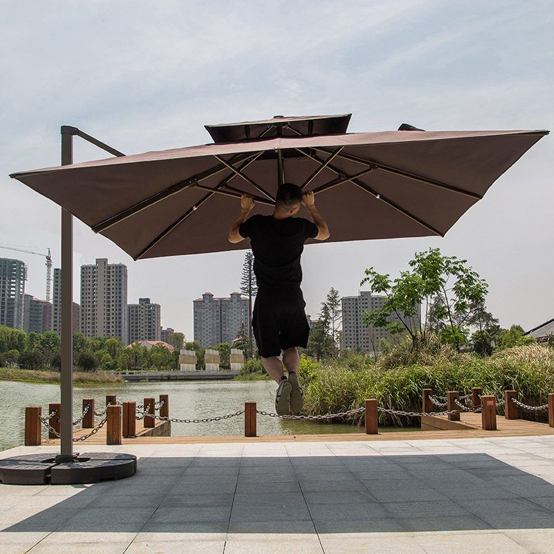 카페 테라스 초대형파라솔 옥상 접이식 일반형 전원주택 사각 야외 티타늄 스틸 2.5m 평방+130베이스 - 상품 이미지