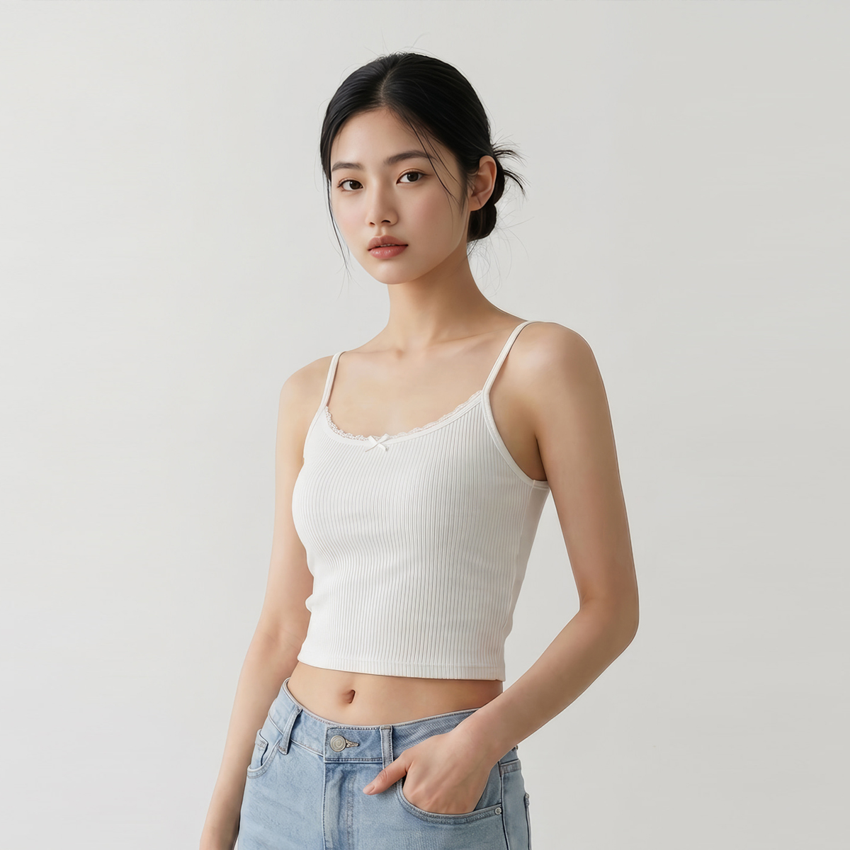 힙핑크 모닝 볼륨캡 크롭 끈 나시탑 (일체형패드) - 상품 이미지