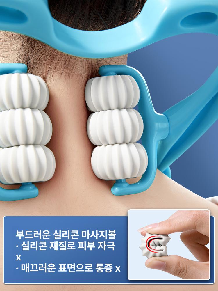 목 어깨 허리 등 마사지 롤러 수동 마사지기 집에서 사용 강화 6휠 블루 - 상세 이미지 3