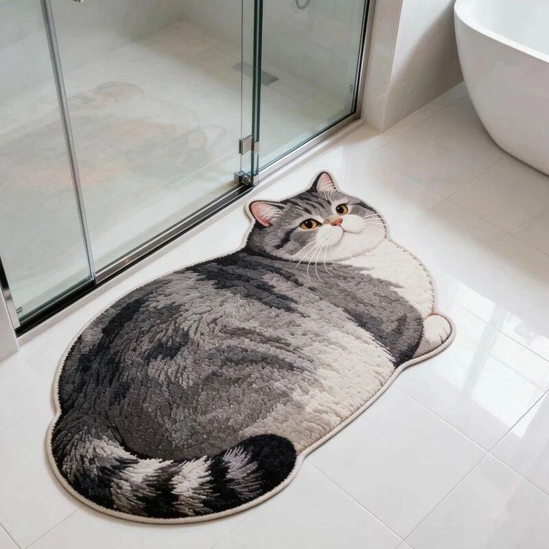 고양이 발매트 욕실 화장실 매트 속건 흡수 미끄럼방지 회색과 화이트 40x60cm - 상세 이미지 2