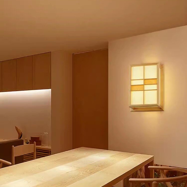 이자카야 일식집 나무 원목 한지 감성 무드 LED 직사각형 벽등 간접 조명 인테리어 램프 - 상세 이미지 3