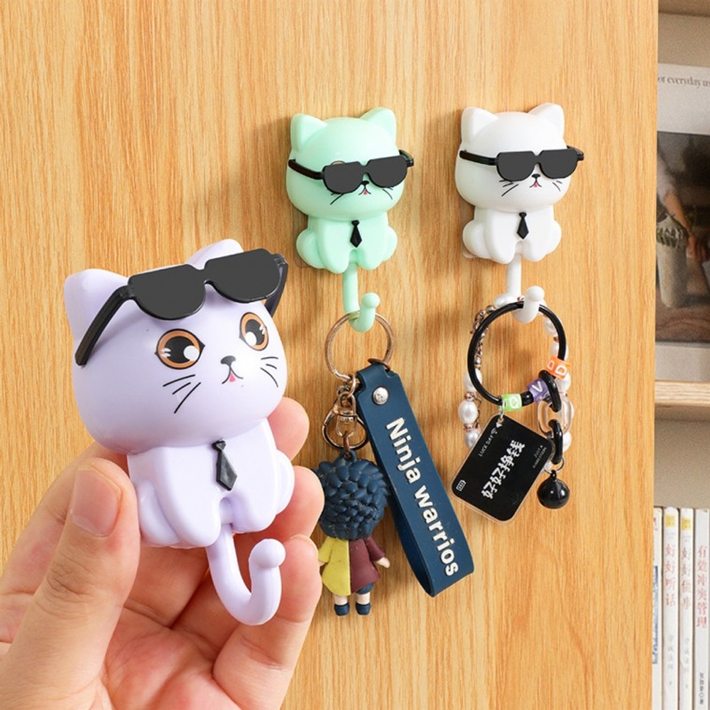 J2K 고양이 벽걸이 후크 무타공 접착식 다용도 걸이 캐릭터 키홀더 - 상세 이미지 2