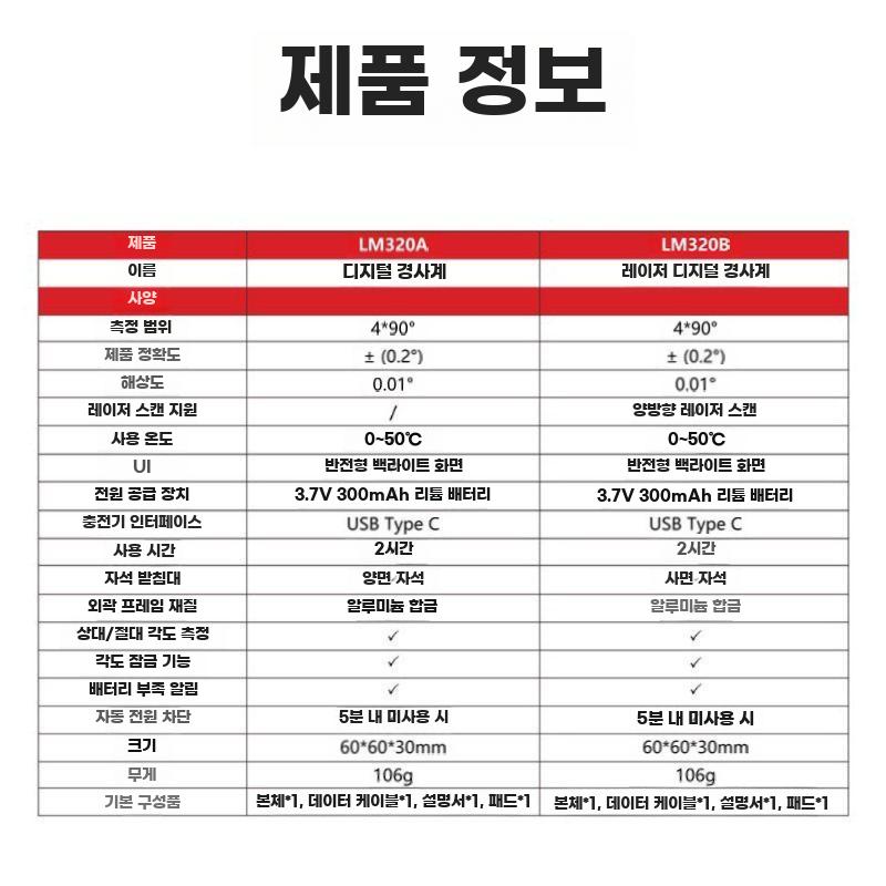 레이저레벨기 고정밀 레이저 각도측정기 수평기 레벨 디지털 LM320C - 상세 이미지 2
