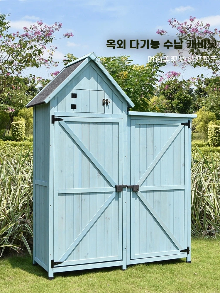 벨라로크 야외 창고 조립식 수납장 농막 방수 보관함 정리 나무 J. 호수 블루, A. 4칸 - 상품 이미지