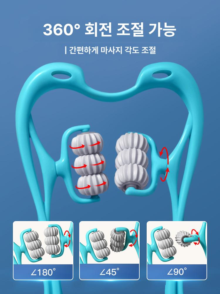 목 어깨 허리 등 마사지 롤러 수동 마사지기 집에서 사용 강화 6휠 블루 - 상세 이미지 2