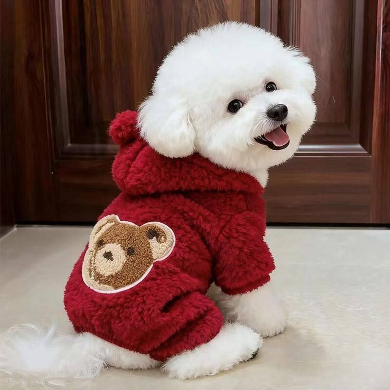 강아지 곰돌이옷 반려견 곰돌이 후드 고양이 뽀글이 후리스 베이지 XS 0.5-1kg - 상세 이미지 3