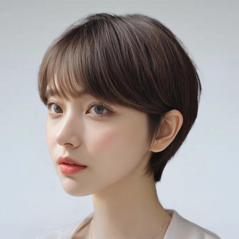 여성 숏컷 통가발 자연스러운 보이쉬 앞머리 데일리 패션 고열사 인모 느낌 가벼운 여름용 - 상세 이미지 3