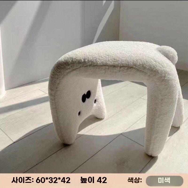 고양이 스툴 엎드린고양이 의자 부클레 부드러운 벤치 화이트 - 상세 이미지 5