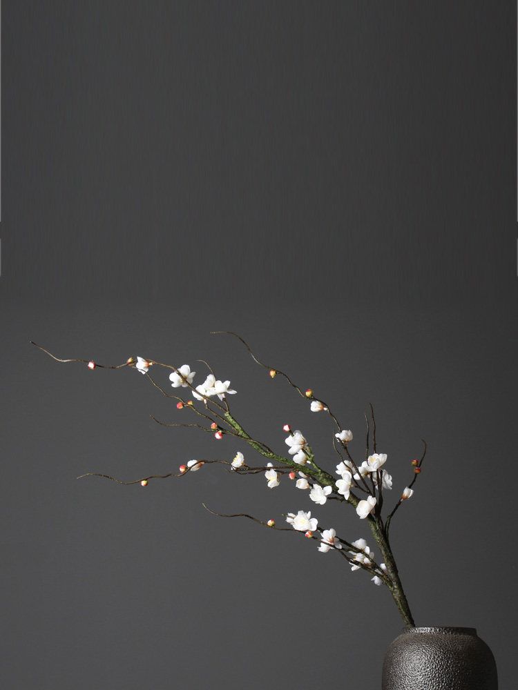 인조 매화꽃 화분 조화 꽃병 매화 가짜꽃 동양 전통 빨강+블랙 도자기 꽃병(약 1m) - 상세 이미지 4