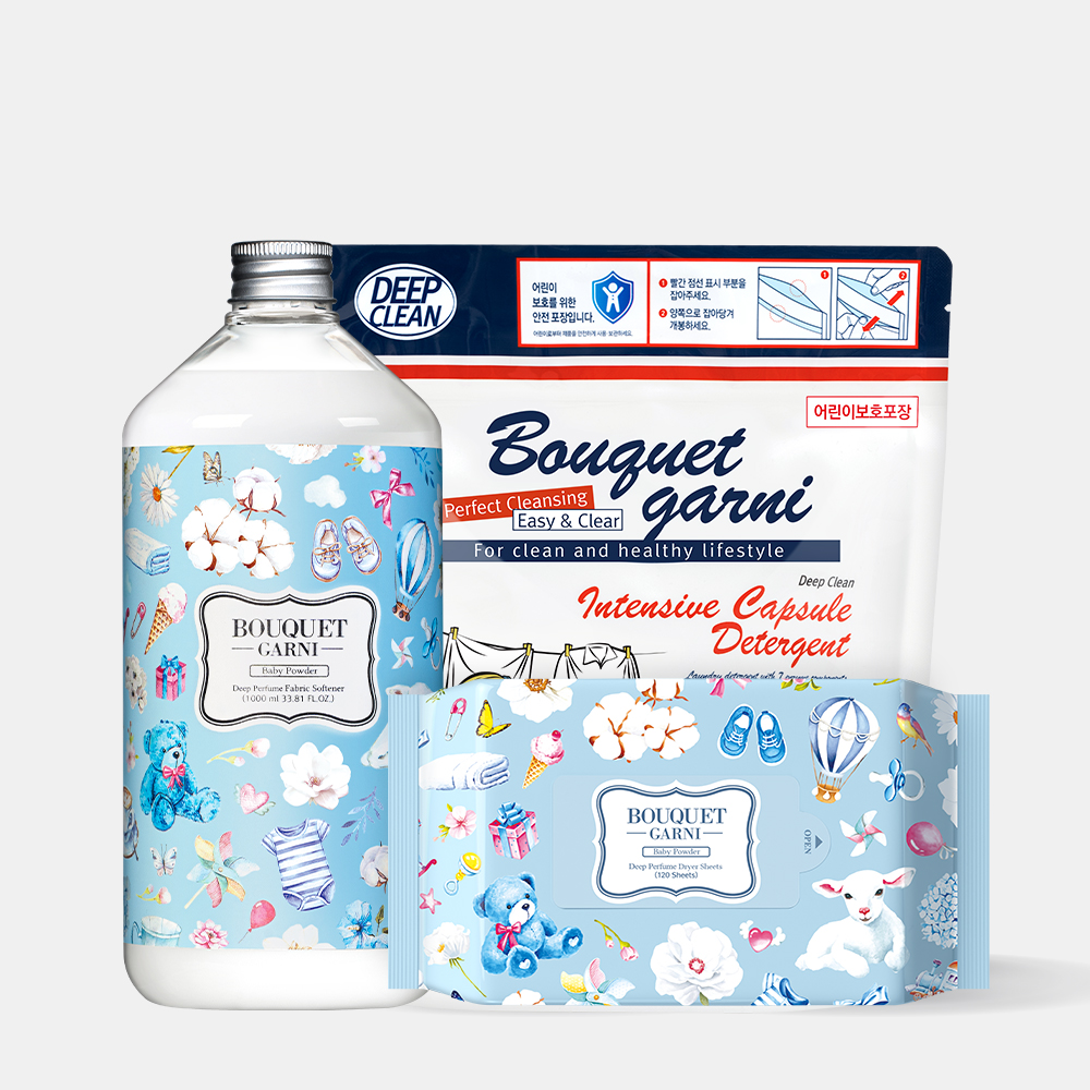 [세탁 SET] 초고농축 캡슐세제100개입+섬유유연제 1L+표백제 1kg - 상품 이미지