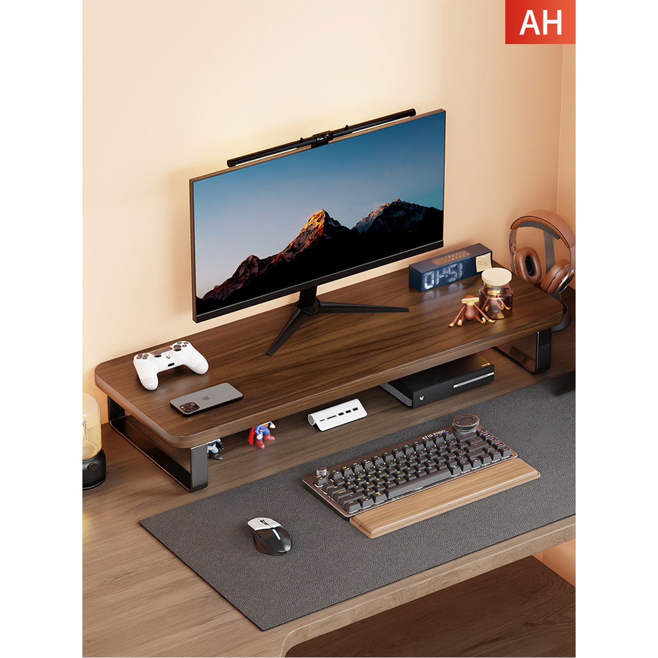 모니터 받침대 수납형 USB 40 x 월넛 30x8 5 서랍 호두40 30 8 5 수입 원목 - 상세 이미지 2