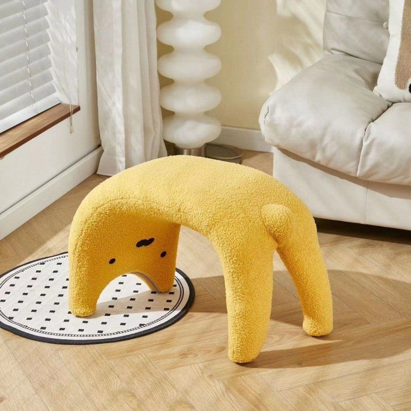 고양이 스툴 엎드린고양이 의자 부클레 부드러운 벤치 화이트 이미지 6