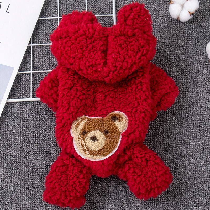 강아지 곰돌이옷 반려견 곰돌이 후드 고양이 뽀글이 후리스 베이지 XS 0.5-1kg - 상세 이미지 5