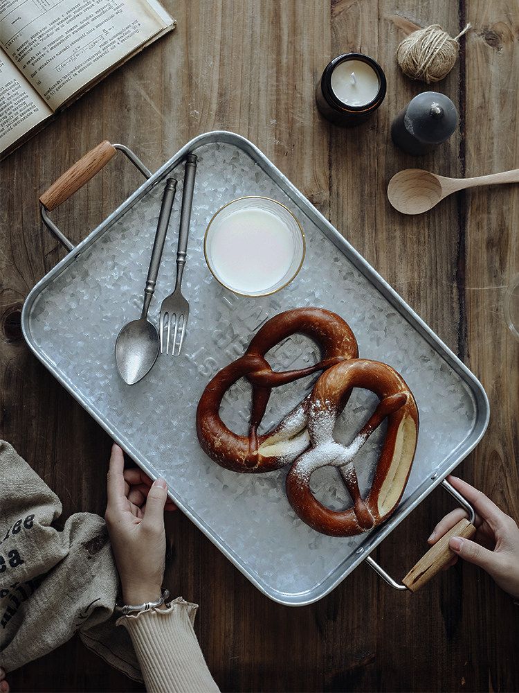 양철쟁반 빈티지 서빙 트레이 카페 레트로 감성 쟁반 사각 트레이 - 상세 이미지 2