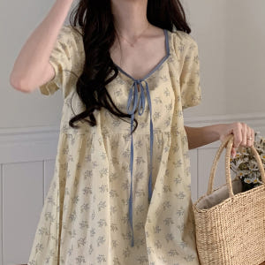 여름원피스잠옷 여름파자마 순면잠옷 반팔 여성 라비에 빅사이즈 홈웨어 착용 후기 | 사이즈/핏 총정리 - 상품 이미지 1
