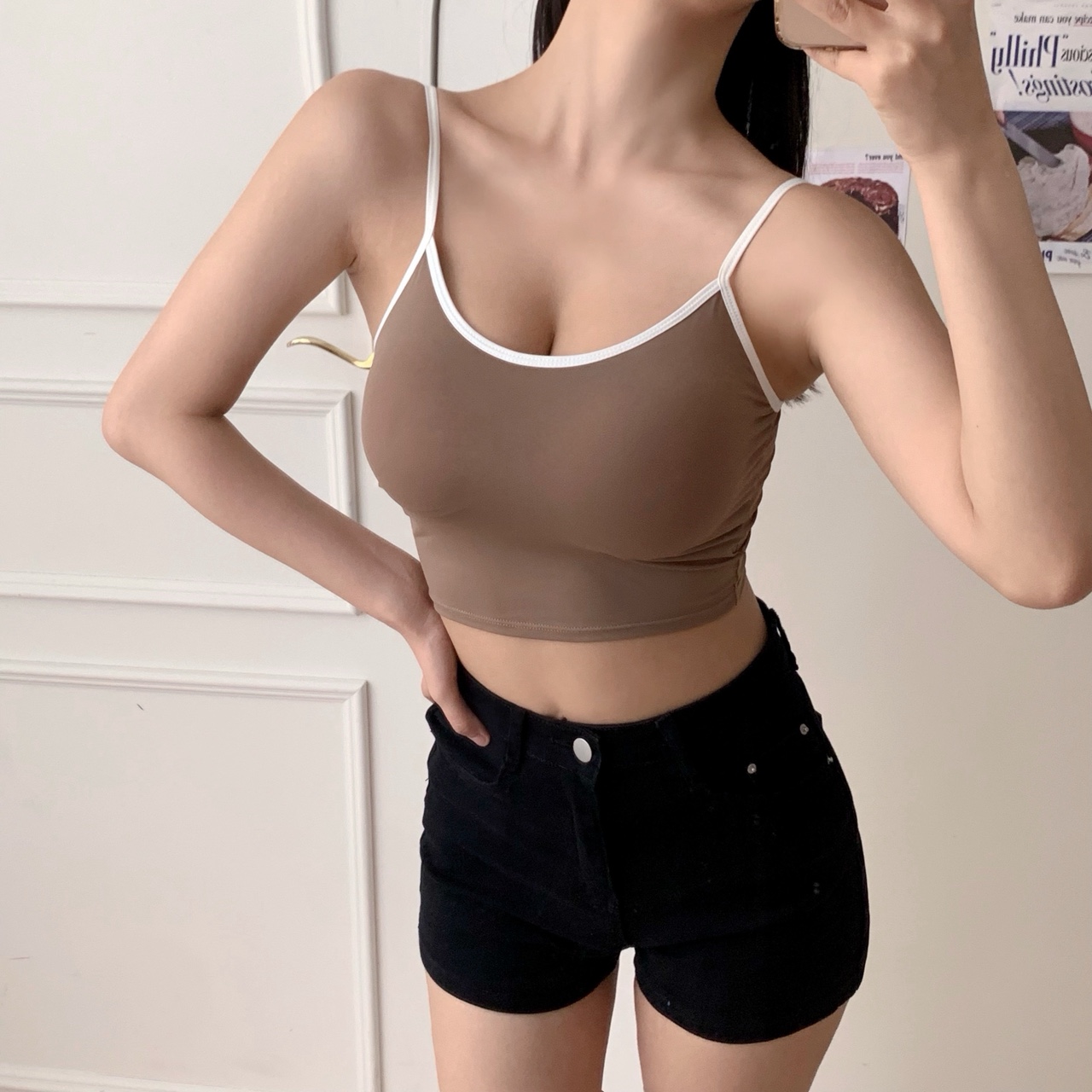 여성 여름 노와이어 물놀이 워터밤 페스티벌 끈 런닝 캡 내장 나시 6color - 상세 이미지 2