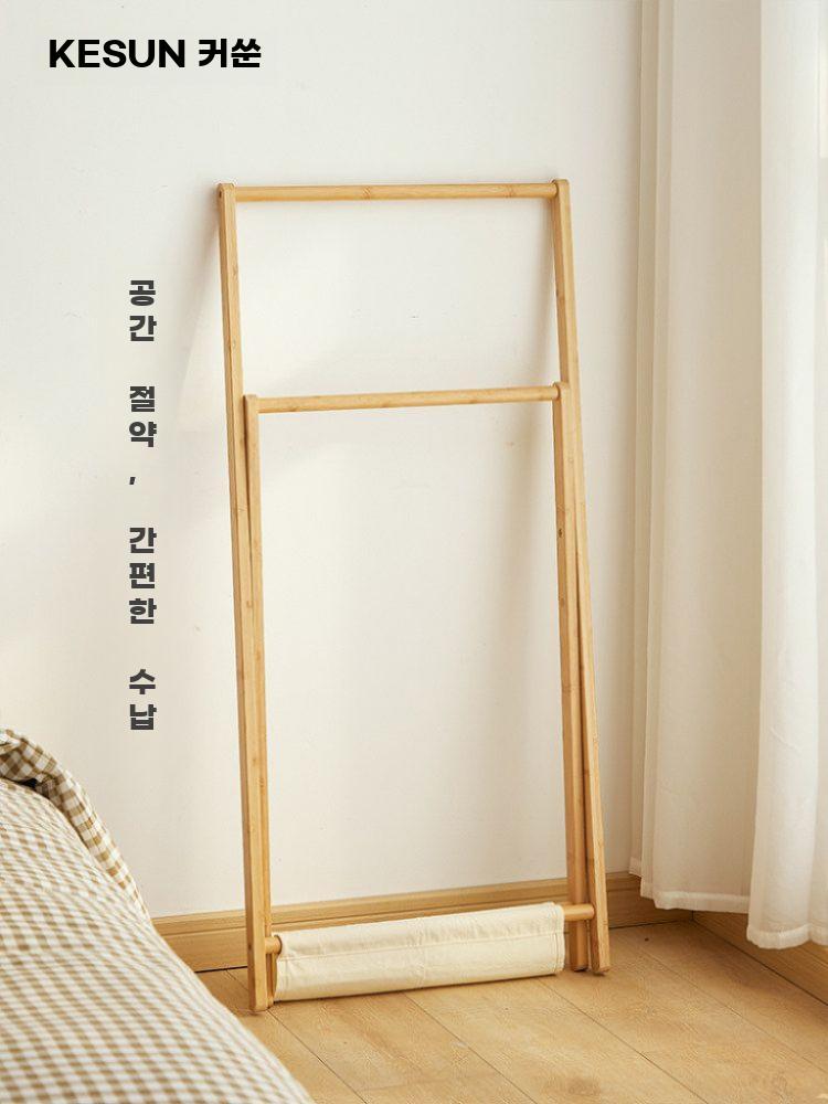 원목 접이식행거 우드 코트랙 옷걸이 스탠드 선반 북유럽 브라운 코트 랙 소형 - 상세 이미지 4