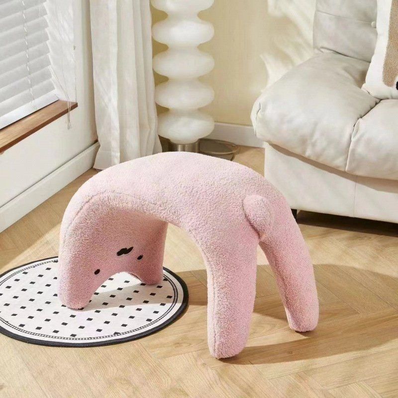 고양이 스툴 엎드린고양이 의자 부클레 부드러운 벤치 화이트 - 상세 이미지 4