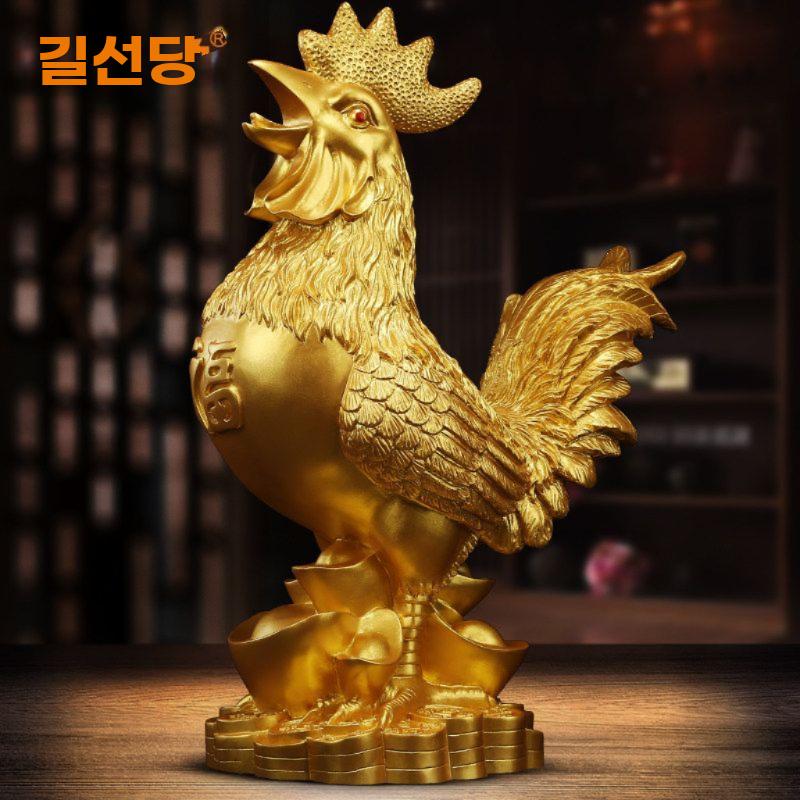 황금닭 조각상 행운 복 수탉 모형 장식품 개업 풍수선물 높이 25cm 무광골드 - 상세 이미지 2