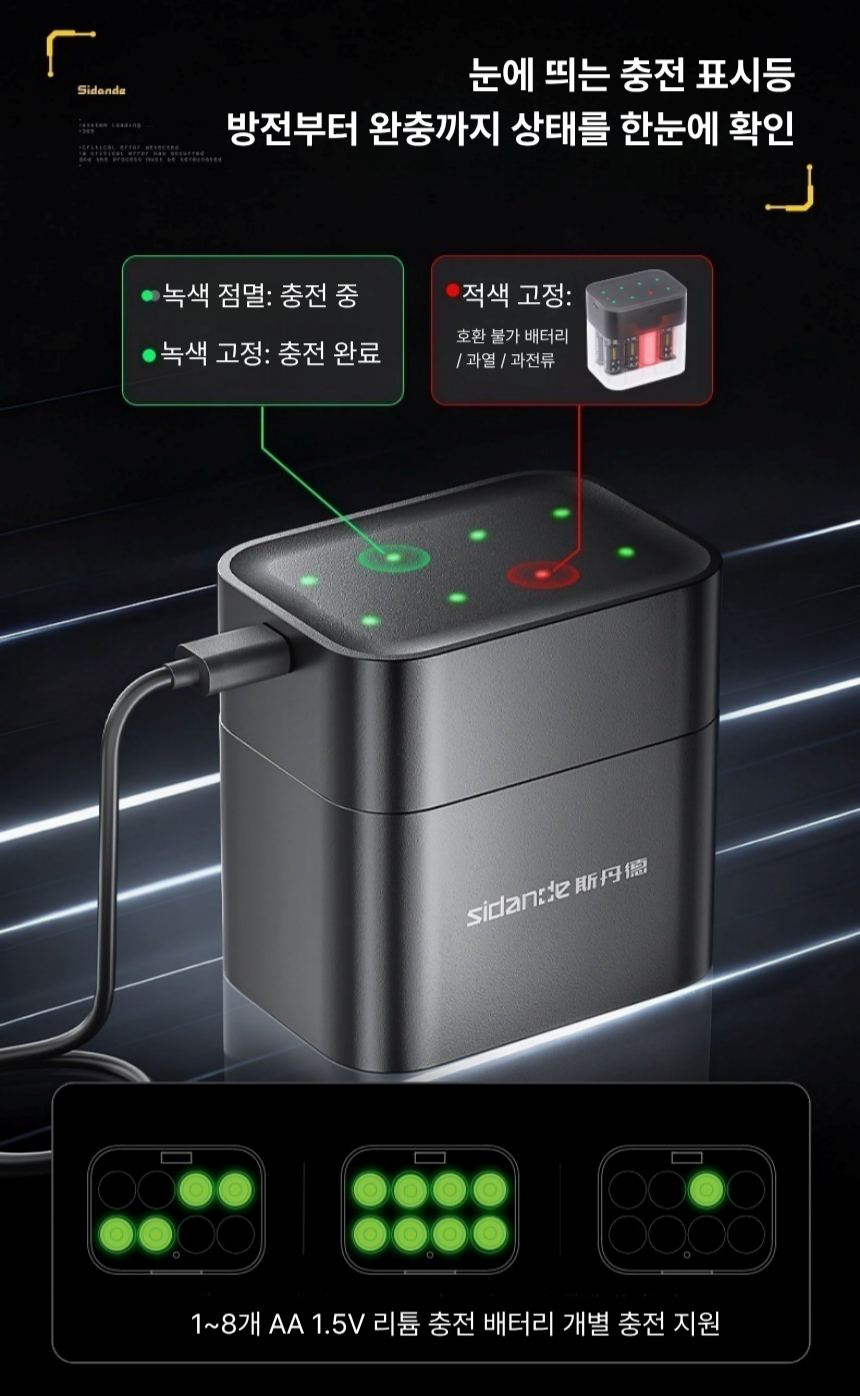 AA AAA 충전지 세트 1.5V USB 고속충전 배터리 8구 충전기 1200회 재사용 이미지 6