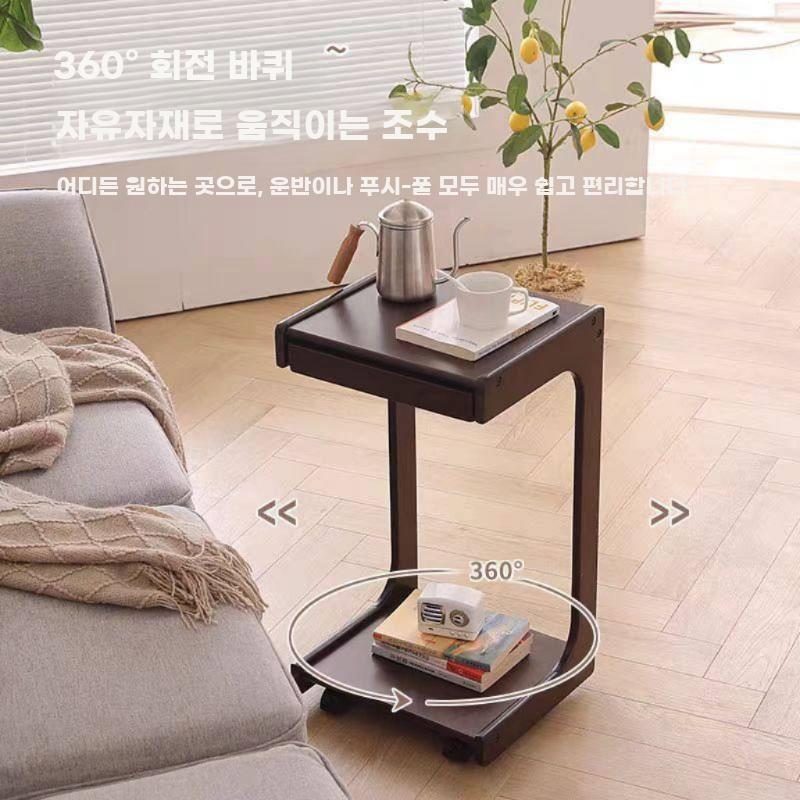 이동식 사이드테이블 침대옆 보조 탁자 소파옆 독서대 서랍 테이블 월넛 - 상세 이미지 2