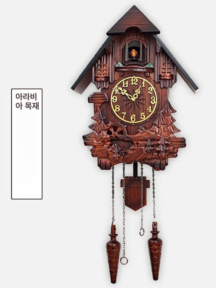뻐꾸기 벽시계 거실 침실 장식 사무실 인테리어 아날로그 아라비아 우드 다이얼 (독점) 20inch - 상세 이미지 3