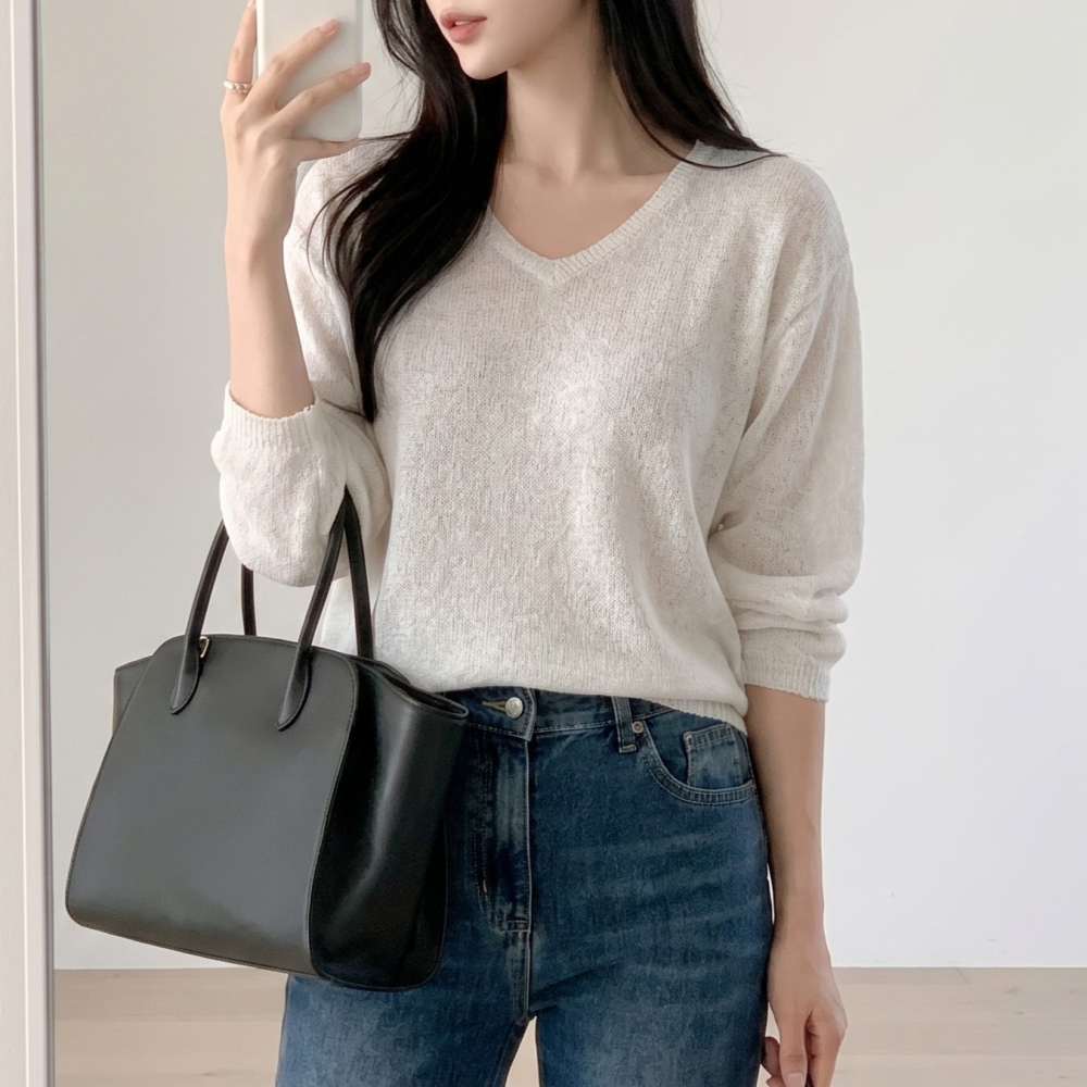 1+1 린넨니트 여름긴팔니트 린넨스웨터 여름스웨터 - 상품 이미지