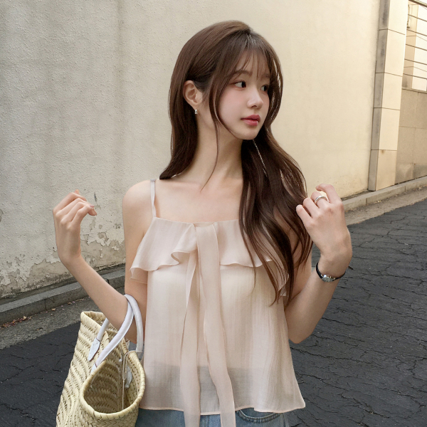 리본 프릴 나시 블라우스 bs8757 - 상품 이미지
