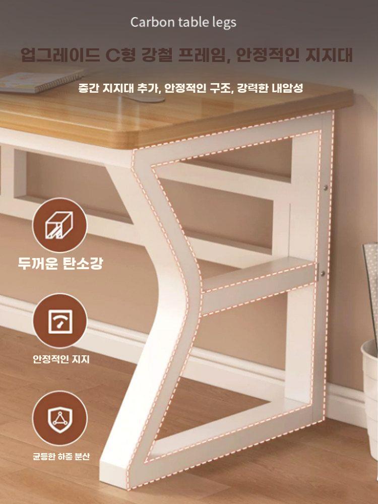 원목 학습테이블 깔끔한 스터디룸 학생책상 미니멀 스터디룸 화이트프레임+화이트 원목상판 100x60x75cm - 상세 이미지 2