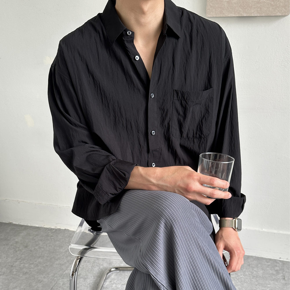 남자 셔츠 오버핏 여름 쿨 흰색 남방 난방 남자 린넨셔츠 - 상세 이미지 2