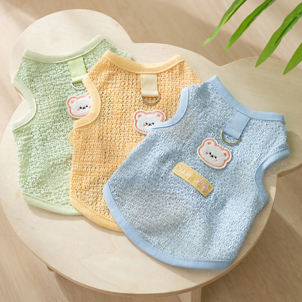 강아지 고양이 귀여운 니트 조끼 통기성 여름 산책용 귀여운 블루 XS (권장 체중 0.5~1.5kg) - 상품 이미지
