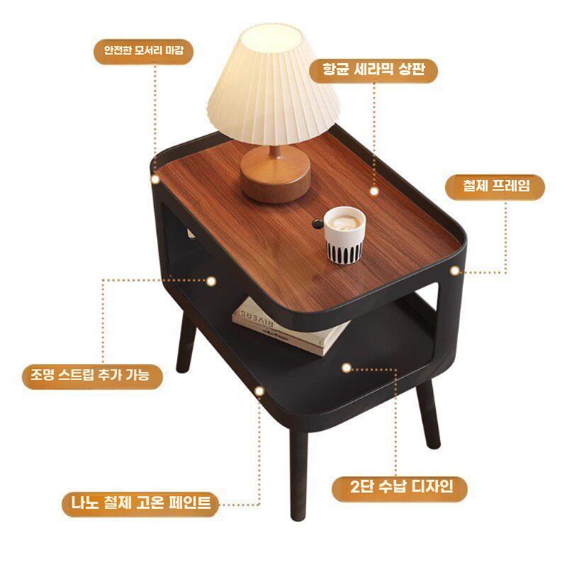 모던 침실협탁 침대옆 사이드테이블 미니멀 협탁 럭셔리 50cm 모루유리+블랙 - 상세 이미지 5