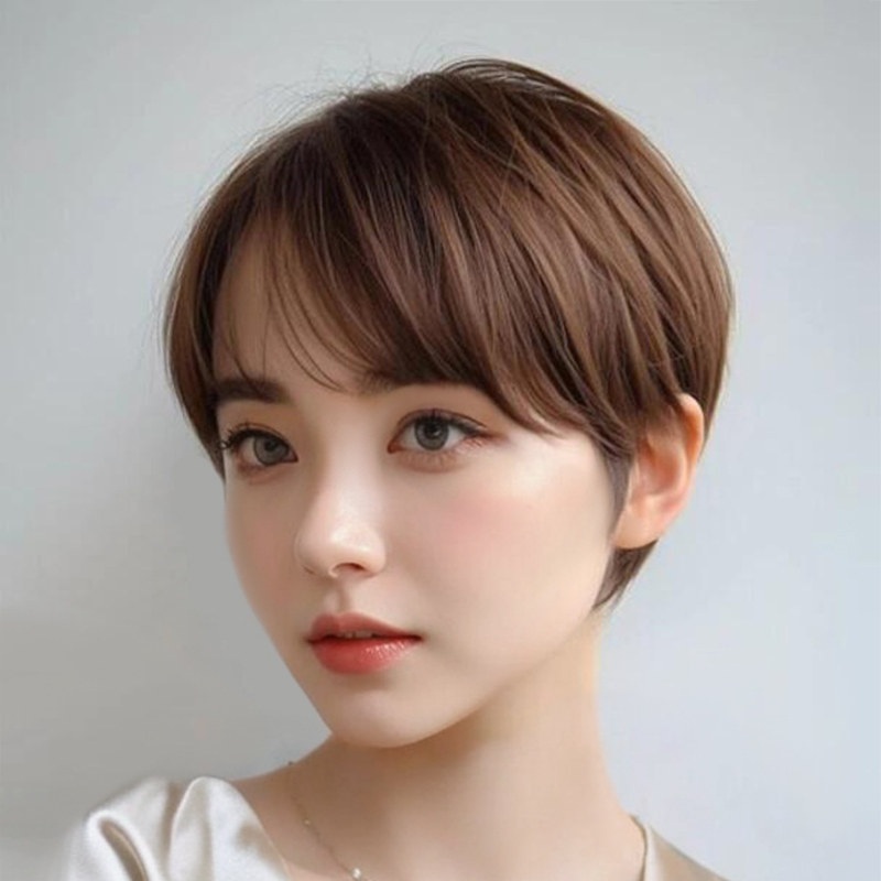 여성 숏컷 통가발 자연스러운 보이쉬 앞머리 데일리 패션 고열사 인모 느낌 가벼운 여름용 - 상세 이미지 4