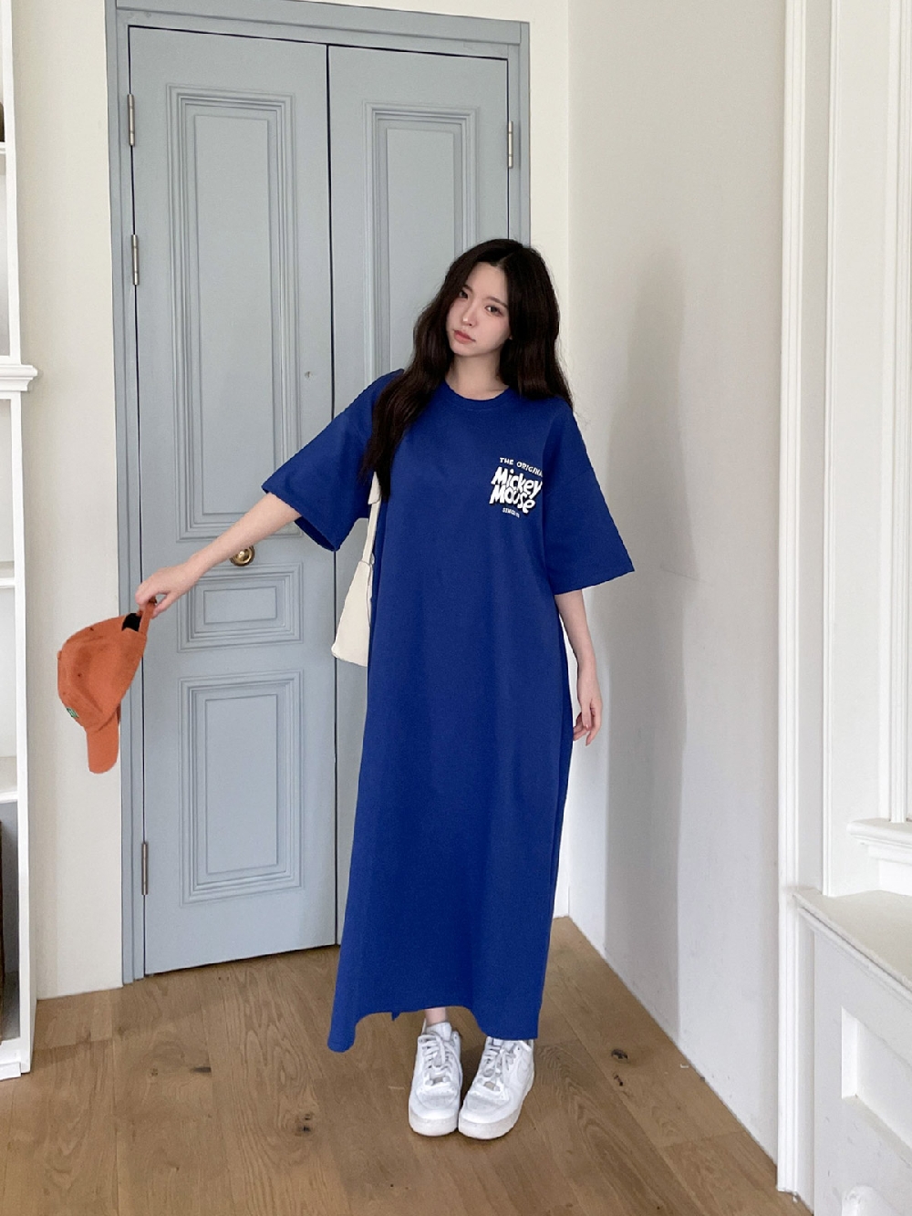 빅사이즈원피스 여름 미키 데일리룩 휴양지 편한 옆트임 반팔 맥시 롱원피스 - 상세 이미지 4