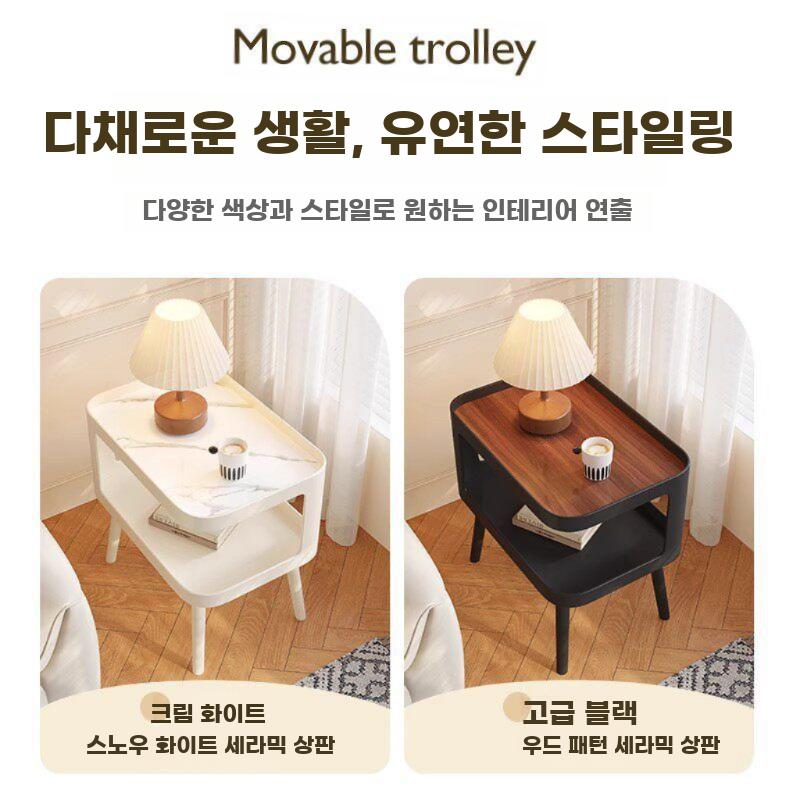 모던 침실협탁 침대옆 사이드테이블 미니멀 협탁 럭셔리 50cm 모루유리+블랙 - 상세 이미지 4