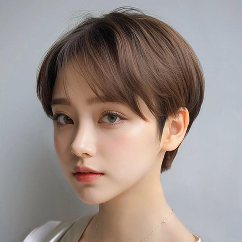 여성 숏컷 통가발 자연스러운 보이쉬 앞머리 데일리 패션 고열사 인모 느낌 가벼운 여름용 - 상품 이미지