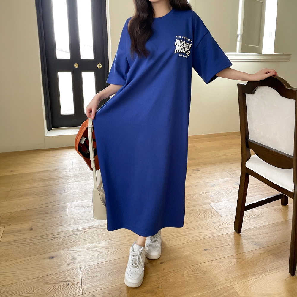 빅사이즈원피스 여름 미키 데일리룩 휴양지 편한 옆트임 반팔 맥시 롱원피스 - 상세 이미지 5