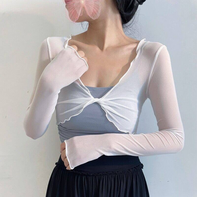 여름 쉬폰 커버업 필라테스 가디건 발레 티셔츠 - 상품 이미지