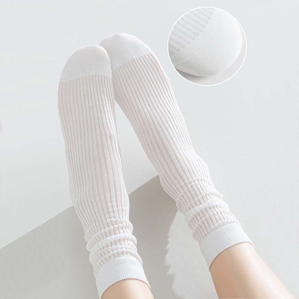 시스루 양말 4켤레 무압박 얇은 면 스타킹 골지 긴목 양말 여름 루즈삭스 이미지 4