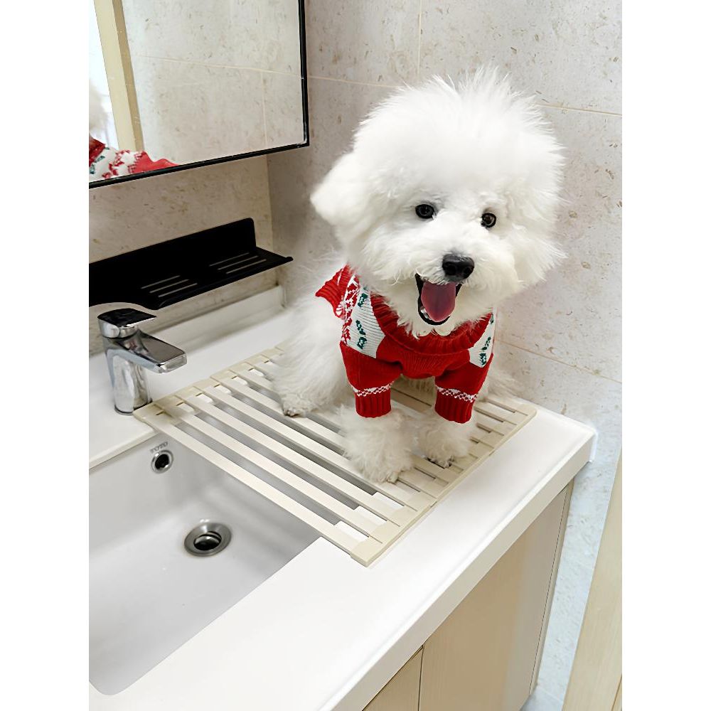 강아지 발씻기기  싱크대 선반 소형견 목욕 발씻기 접이식 배수선반 실리콘 - 상품 이미지