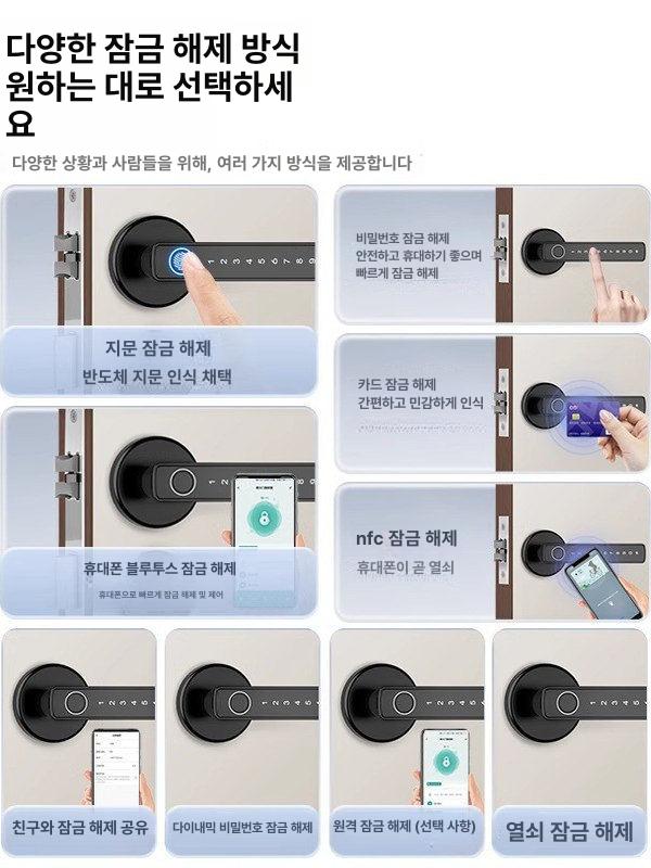 실내 도어락 방문 도어록 목문 잠금장치 인식 무타공 문고리 손잡이 사무실 지문 - 상세 이미지 5