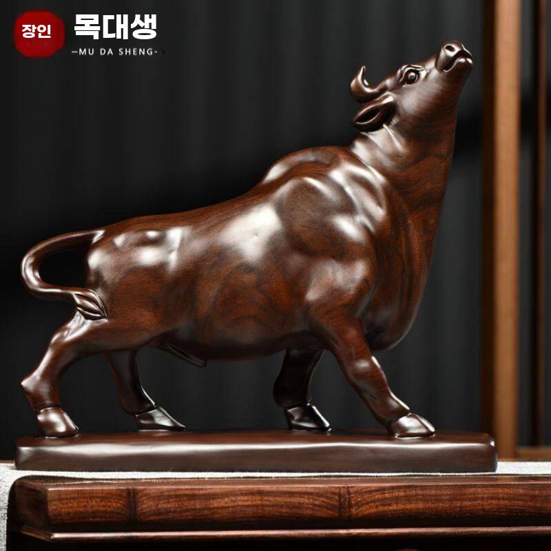 황소 조각상 소 조각품 원목 황소모형 행운 장식 개업선물 흑단 15cm - 상세 이미지 2