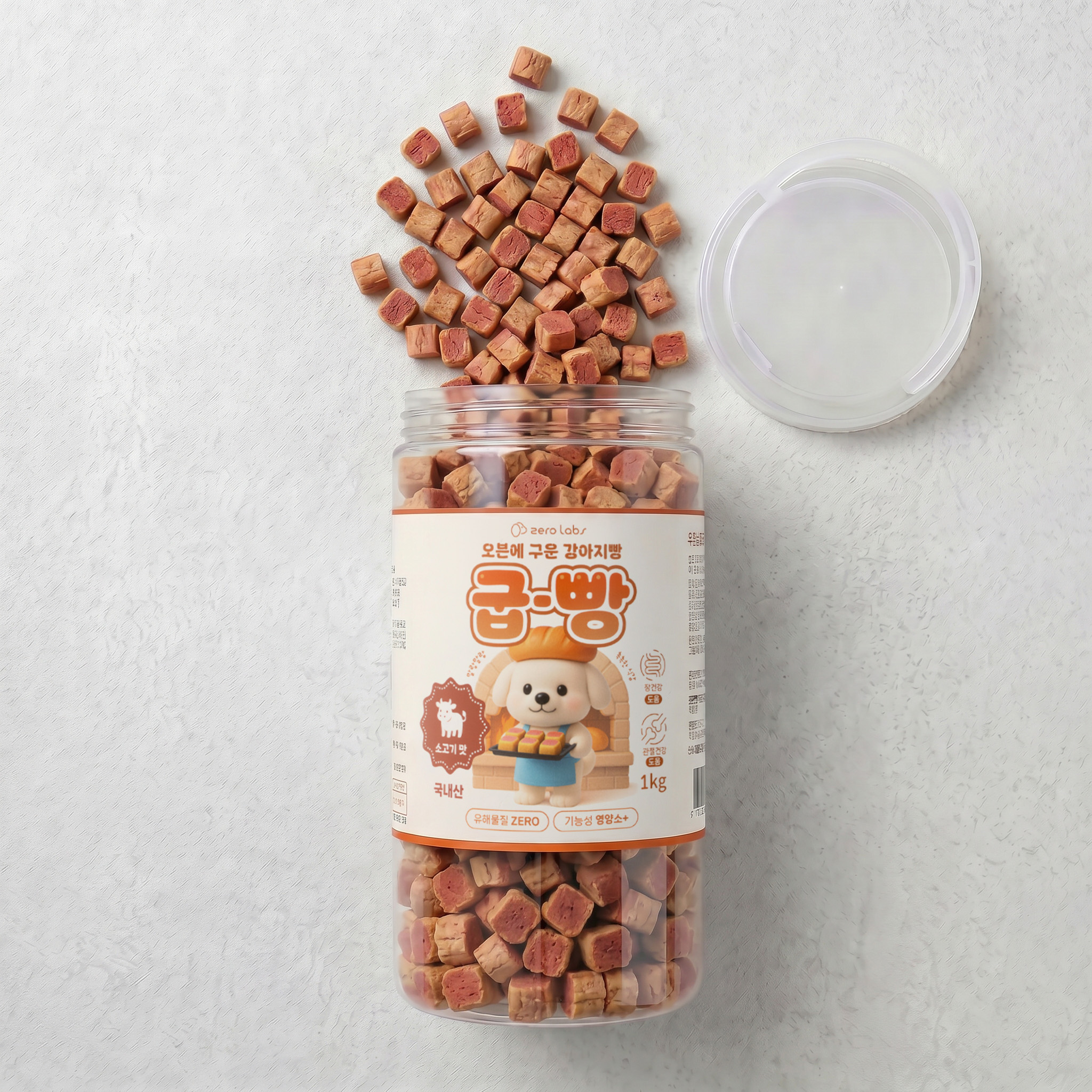 제로랩스 강아지빵 굽-빵 소고기맛 1kg 오븐베이크 기능성 케어 강아지 화식 간식 대용량 져키 - 상품 이미지