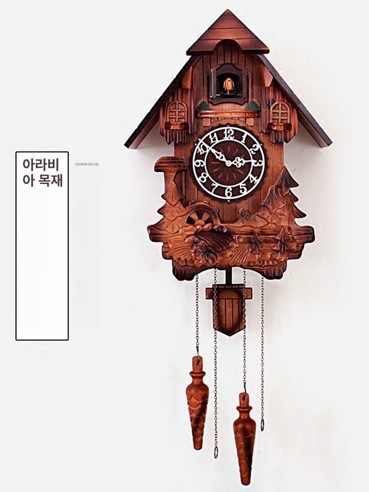 뻐꾸기 벽시계 거실 침실 장식 사무실 인테리어 아날로그 아라비아 우드 다이얼 (독점) 20inch - 상세 이미지 4