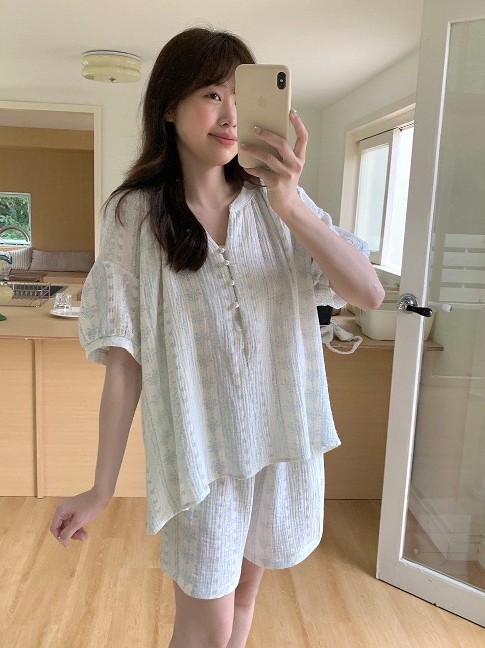반팔잠옷 빅사이즈 요루면 반바지 수유 홈웨어 파자마 룰루꽂 여름 이미지 8