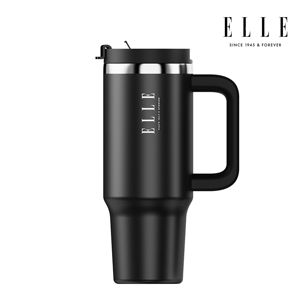 엘르 텀블러 대용량 차량용 스텐 보온보냉 빨대 손잡이 대형 900ml, 블랙 - 상품 이미지