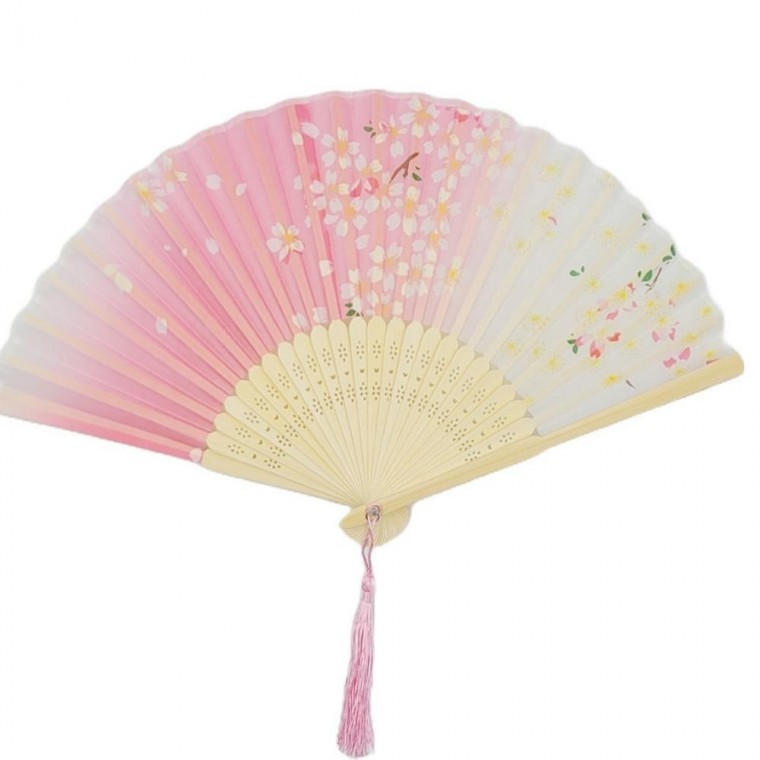 지니몰 햇빛차단 동양화 꽃 소품 여름 나들이 접이식 수채화부채 핑크 벚꽂 - 상품 이미지