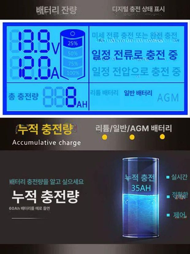 농기계용 배터리복원기 고출력 배터리충전기 과열방지 펄스 밧데리 고주파 시동 납산 - 상세 이미지 3